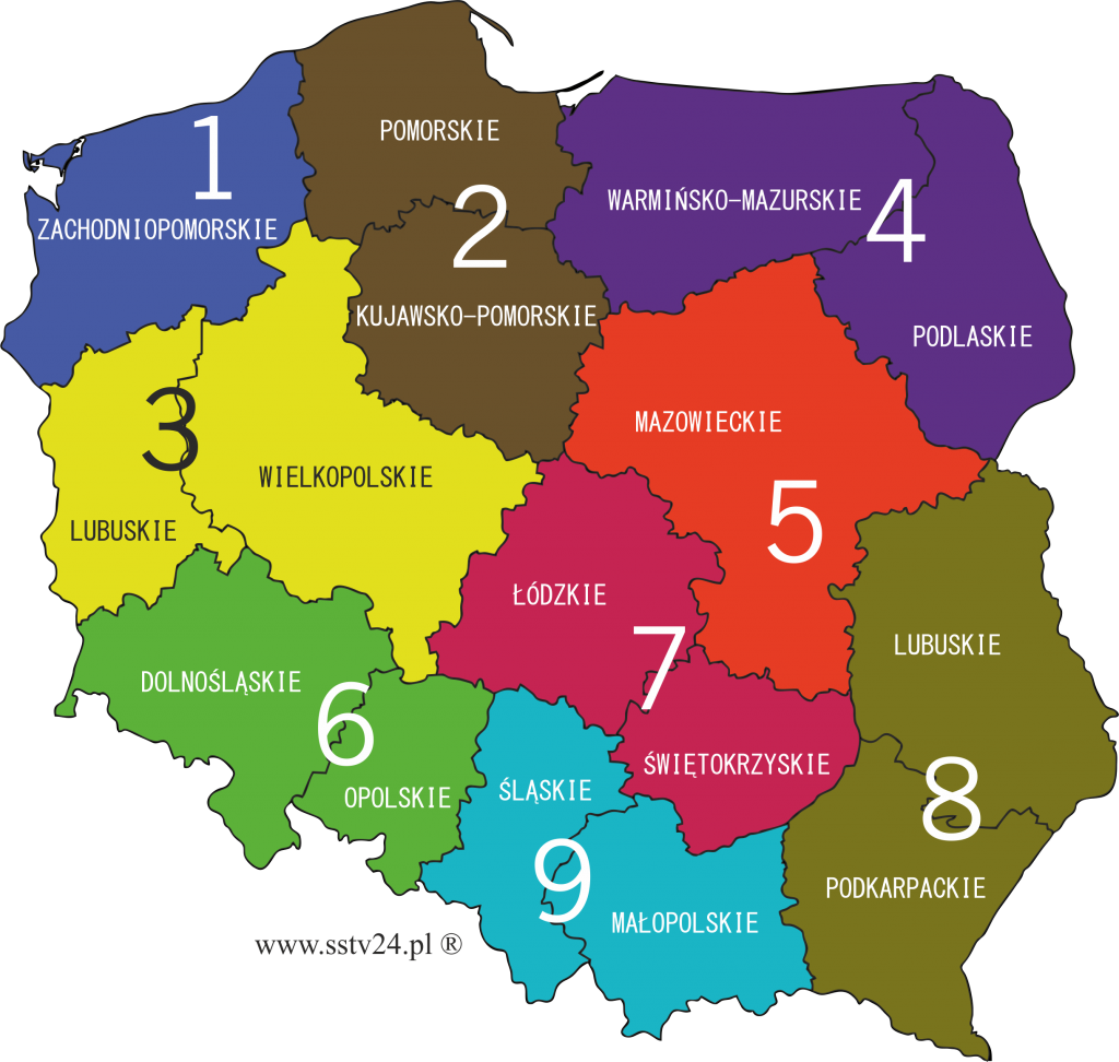 mapa okręgów w Polsce 